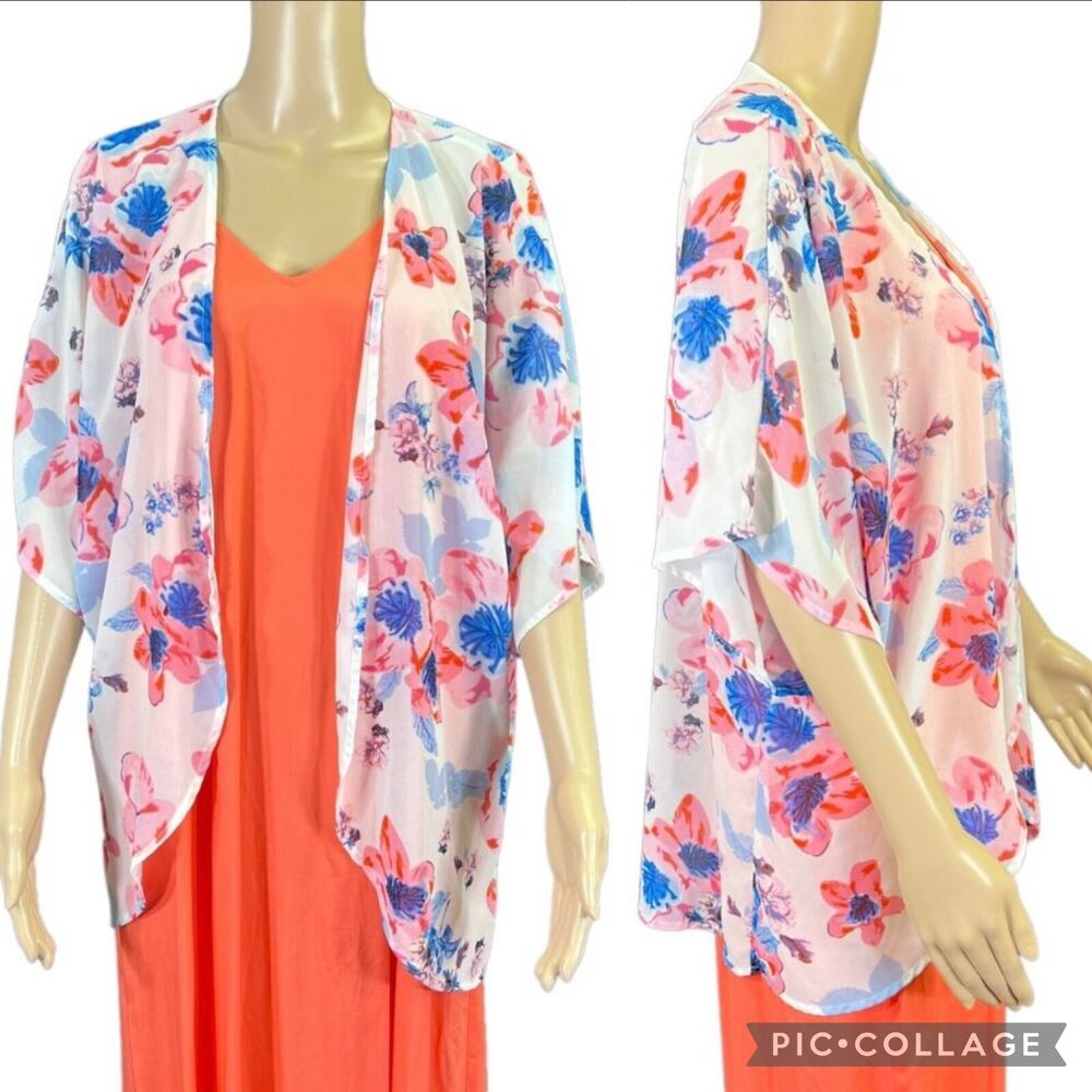 Womens Boutique Kimono Wrap Shrug Shawl Sheer Floral Print Lightweight Small